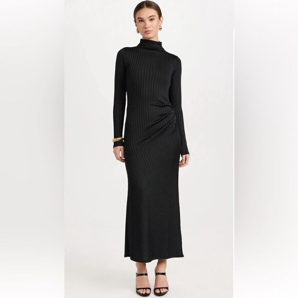 Good American Shine Rib Funnel Tuck Midi Dress - Picture 4 of 15